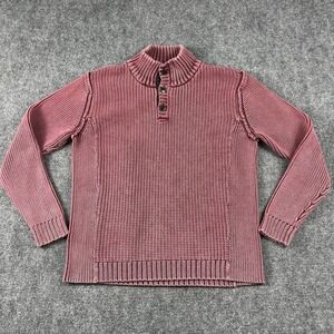 Carbon2cobalt Sweater Mens Large Pink Cotton Chunky Knit Ribbed Mock Neck Henley